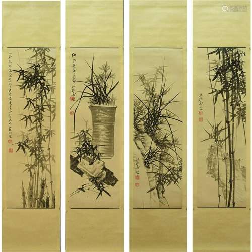 Four Pieces Ink Paintings, Paper Hanging Scroll, Zheng