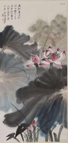 Lotus, Paper Hanging Scroll, Zhang Daqian