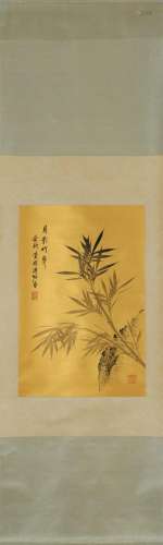 Ink Bamboo in Golden Paper, Hanging Scroll, Pu Zuo