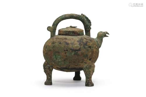 A Bronze Rooster-Formed Pot