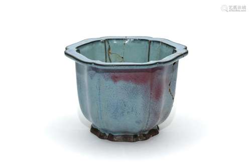 A Hexagonal Jun Glazed Planter Pot