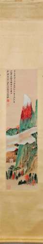 Colored Landscape, Paper Hanging Scroll, Zhang Daqian