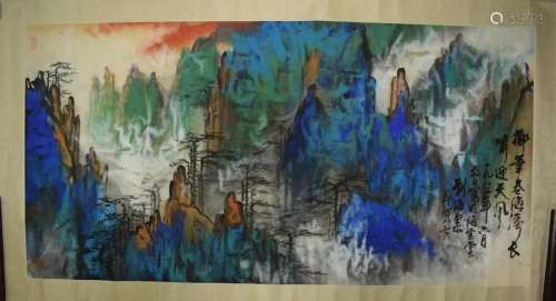Splashing Color Landscape, Paper Scroll, Mirror Core,