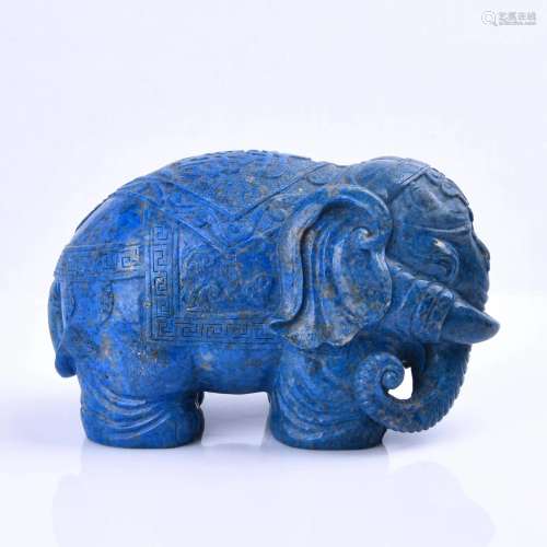 Chinese Lapis Lazuli Stone Elephant Decoration