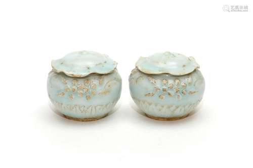 A Pair of Hutian Celadon Jars with Lid