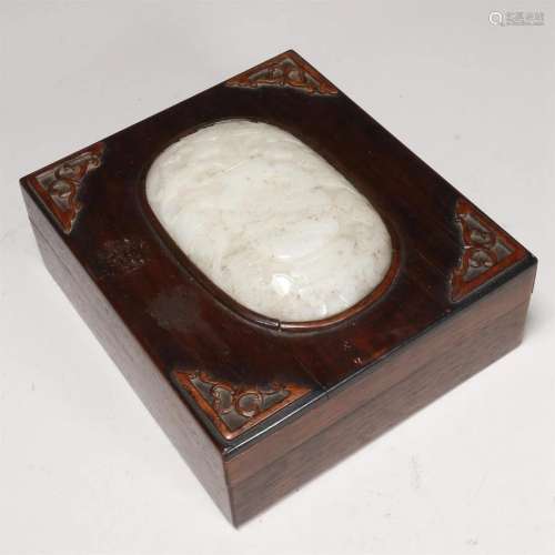 Chinese Rosewood Covered Box embedded Hetian Jade of XI