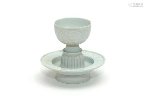 A Hutian Celadon White Glazed Tea Cup Set