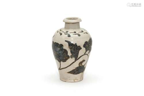 A Cizhou Ware White Ground Floral Meiping Vase