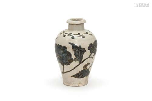 A Cizhou Ware White Ground Floral Meiping Vase