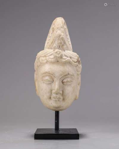 Chinese White Marble Carved Bodhisattva Head