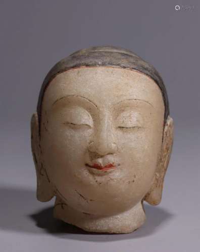 Chinese White Marble Carved Buddha Head in Colored