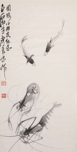 QI LIANGMO (1938- ) FISH AND SHRIMPS A Chinese painting, ink...