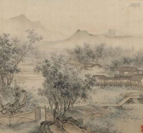 TAO HONG (1610-1640) LANDSCAPE Two Chinese painted album lea...
