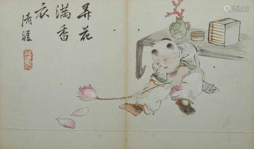 QING YA (20TH CENTURY) LANDSCAPE, FLOWERS AND BIRDS A Chines...