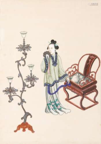ANONYMOUS (19TH CENTURY) BEAUTIES Three Chinese paintings, i...