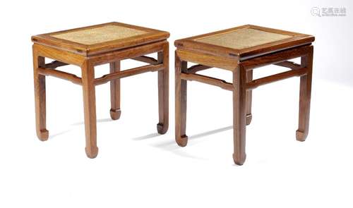 A PAIR OF CHINESE HARDWOOD STOOLS LATE QING DYNASTY The seat...