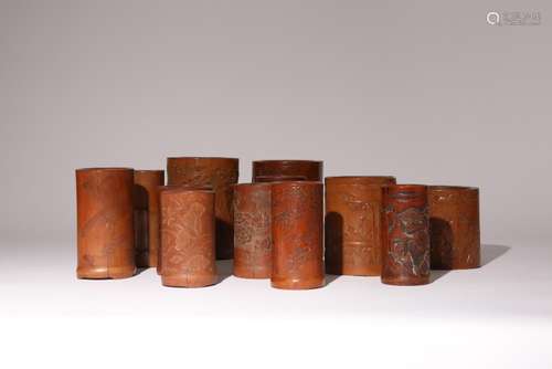 THIRTEEN CHINESE BAMBOO BRUSHPOTS, BITONG LATE QING DYNASTY/...