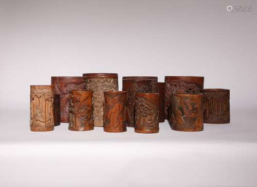 FIFTEEN CHINESE BAMBOO BRUSHPOTS, BITONG 19TH/20TH CENTURY V...