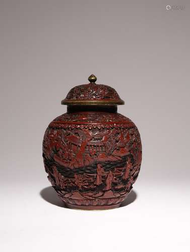 A CHINESE CINNABAR LACQUER OVOID VASE AND COVER LATE QING DY...