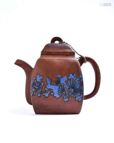 Chinese Zisha Square Teapot with Floral Design
