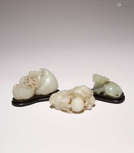 THREE CHINESE CELADON JADE CARVINGS QING DYNASTY OR LATER On...