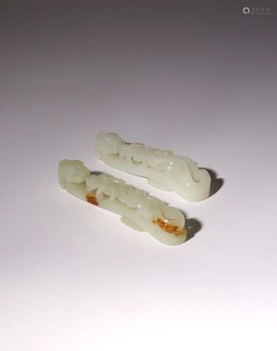 TWO CHINESE PALE CELADON JADE BELT HOOKS QING DYNASTY OR LAT...