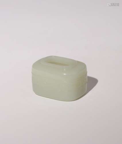 A CHINESE PALE CELADON JADE RECTANGULAR WATERPOT QING DYNAST...