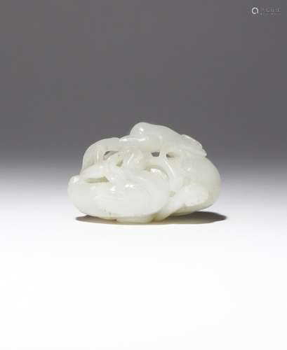 A CHINESE PALE CELADON JADE CARVING OF TWO GEESE 18TH CENTUR...