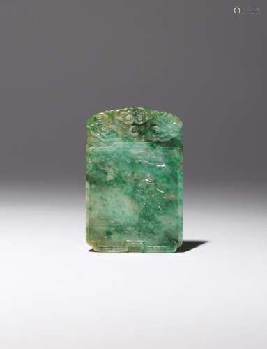 A CHINESE APPLE GREEN JADEITE PENDANT QING DYNASTY The recta...