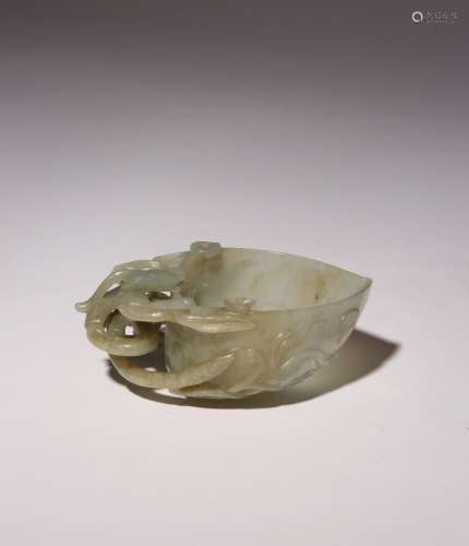 A CHINESE CELADON JADE PEACH-SHAPED CUP MING/QING DYNASTY Ra...