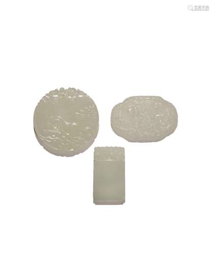 THREE CHINESE WHITE JADE PENDANTS PROBABLY REPUBLIC PERIOD O...