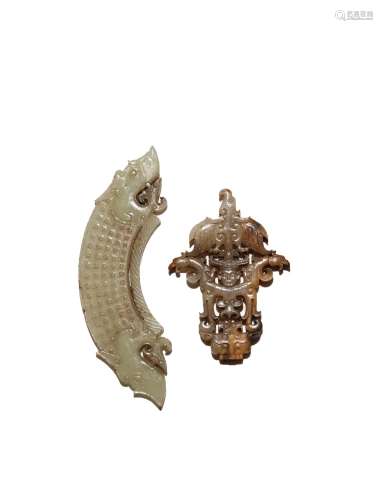TWO CHINESE ARCHAISTIC JADE PENDANTS PROBABLY QING DYNASTY I...