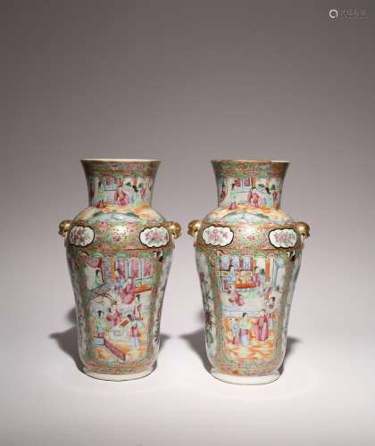 A PAIR OF CHINESE CANTON FAMILLE ROSE VASES LATE 19TH CENTUR...