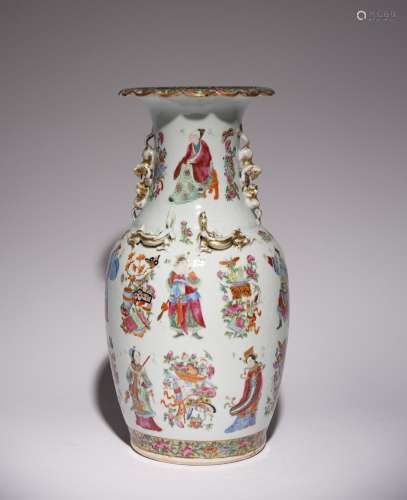 A CHINESE CANTON FAMILLE ROSE HISTORICAL FIGURES VASE 19TH C...