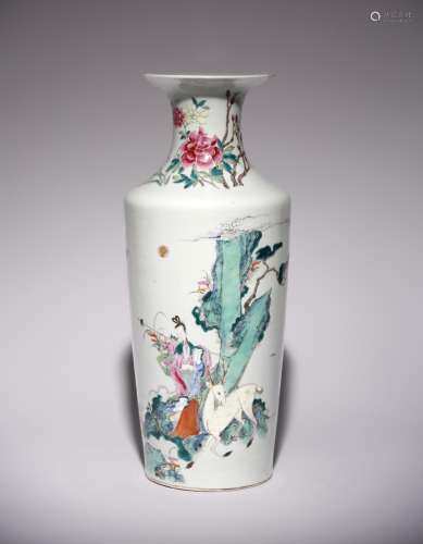 A CHINESE FAMILLE ROSE CYLINDRICAL IMMORTALS VASE 19TH CENTU...