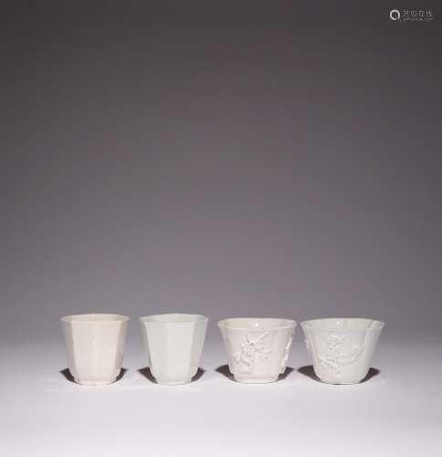 FOUR CHINESE BLANC DE CHINE CUPS 17TH/ EARLY 18TH CENTURY Tw...