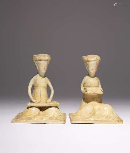 TWO CHINESE TANG STYLE POTTERY FIGURES OF LADIES PROBABLY QI...