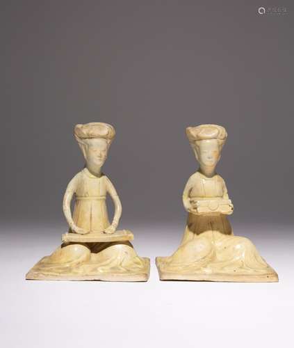 TWO CHINESE TANG STYLE POTTERY FIGURES OF LADIES PROBABLY QI...