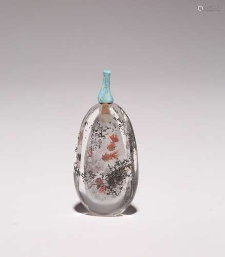 A CHINESE ROCK CRYSTAL INTERIOR PAINTED SNUFF BOTTLE DATED 1...
