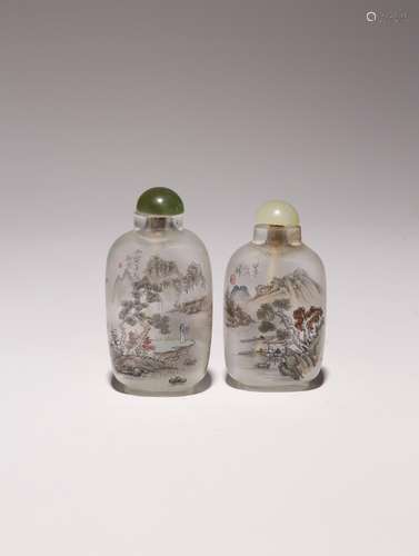 TWO DATED CHINESE INTERIOR PAINTED GLASS SNUFF BOTTLES 20TH ...