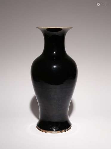 A CHINESE MIRROR-BLACK GLAZED BALUSTER VASE 19TH CENTURY Cov...