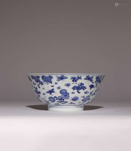 A CHINESE BLUE AND WHITE BUTTERFLIES AND FLOWERS BOWL KANGXI...