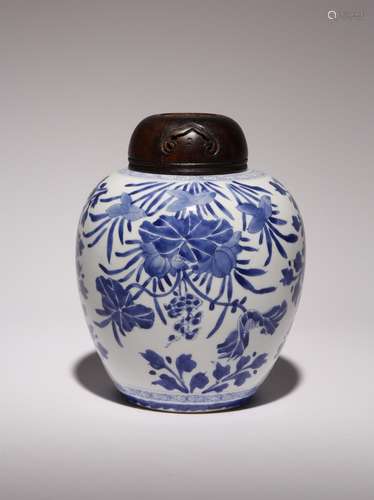 A CHINESE BLUE AND WHITE OVOID VASE KANGXI 1662-1722 Painted...