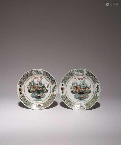 A PAIR OF CHINESE FAMILLE VERTE HANGING BASKET PLATES LATE Q...