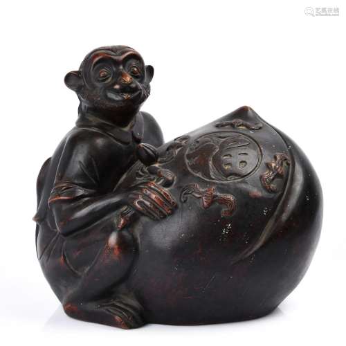 Chinese Zisha Monkey with Peach (Longevity) Decoration