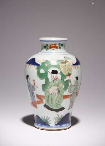 A CHINESE WUCAI SMALL BALUSTER VASE TRANSITIONAL C.1640 Pain...