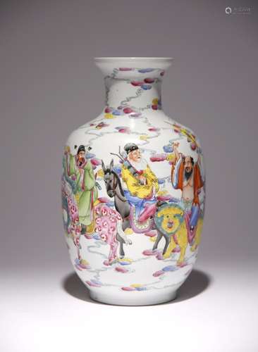 A CHINESE FAMILLE ROSE EIGHT IMMORTALS VASE 20TH CENTURY The...