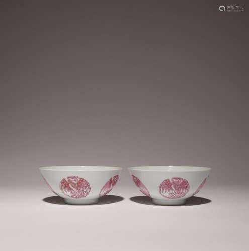 A PAIR OF CHINESE PHOENIX MEDALLION BOWLS QING DYNASTY OR LA...