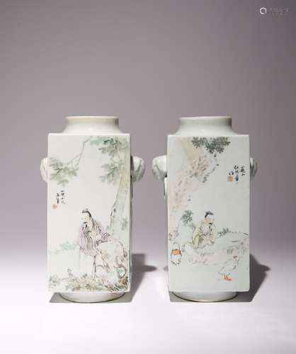 A PAIR OF CHINESE QIANJIANG CONG VASES PROBABLY REPUBLIC PER...