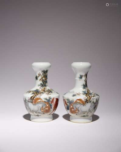 A PAIR OF CHINESE POLYCHROME HORSES VASES 20TH CENTURY Each ...